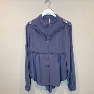 Free People Button Down Blouse Midnight Blue